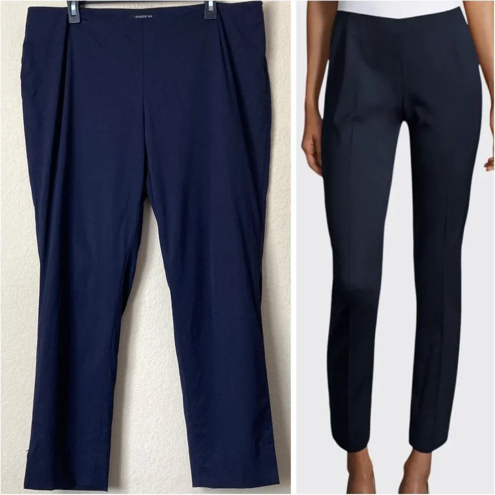 Lafayette 148 Stretch Virgin Wool Navy Stanton Trouser Pants Women's 14